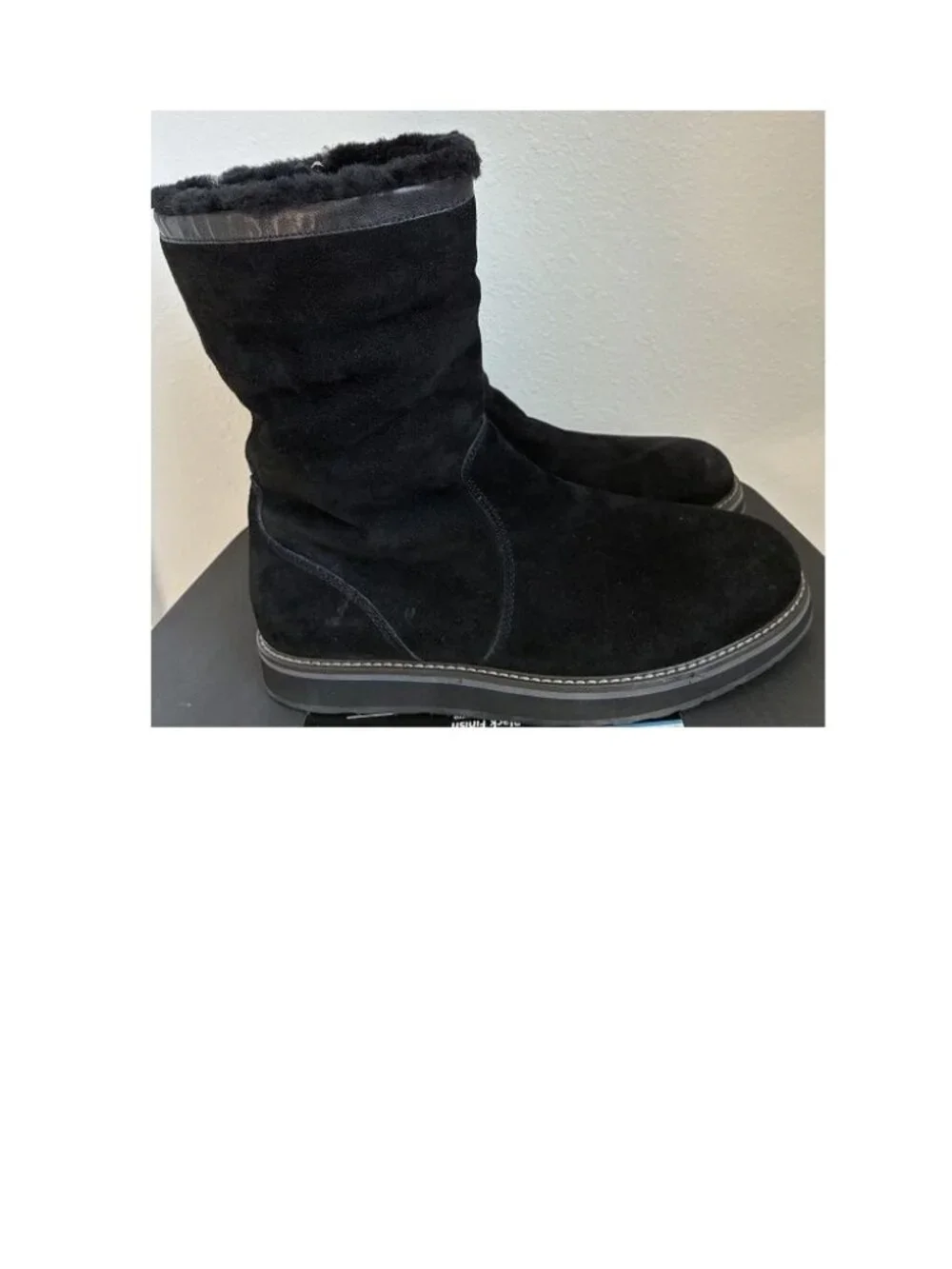 Men's Black Suede Zip Thick Sole Calf Length Boots 9.5 Size